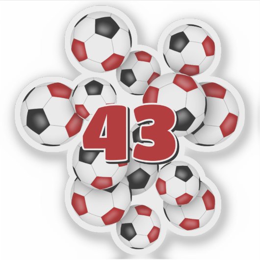 red black soccer balls sticker w jersey number シール (正面)