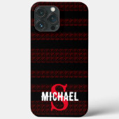 Red & black Stripes aesthetic Custom monogram Case-Mate iPhoneケース (裏面)