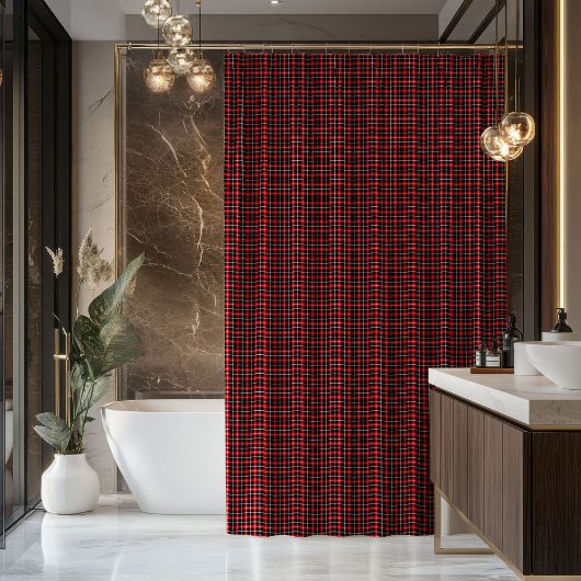 Red Black Tartan Curtain Gift for First Bathroom シャワーカーテン