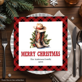 Red black tartan Western Christmas paper napkins