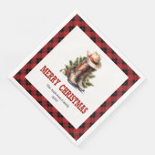 Red black tartan Western Christmas paper napkins (コーナー)