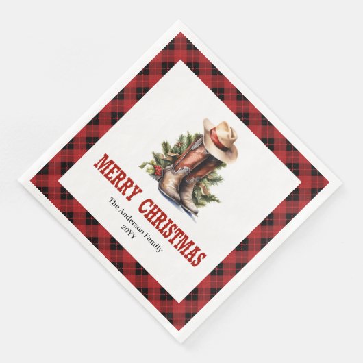 Red black tartan Western Christmas paper napkins (コーナー)