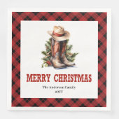 Red black tartan Western Christmas paper napkins (正面)