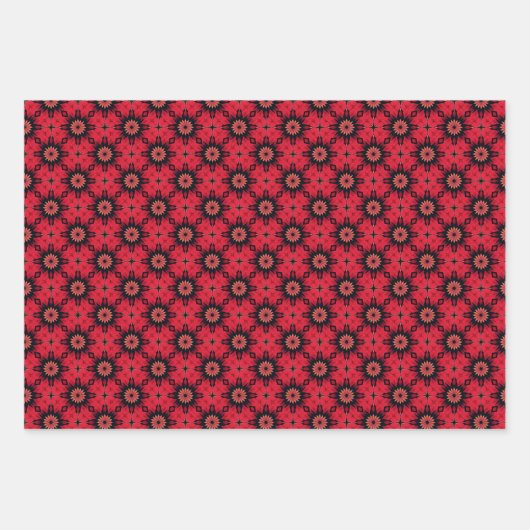 Red & Black Tile Pattern ラッピングペーパーシート (正面)