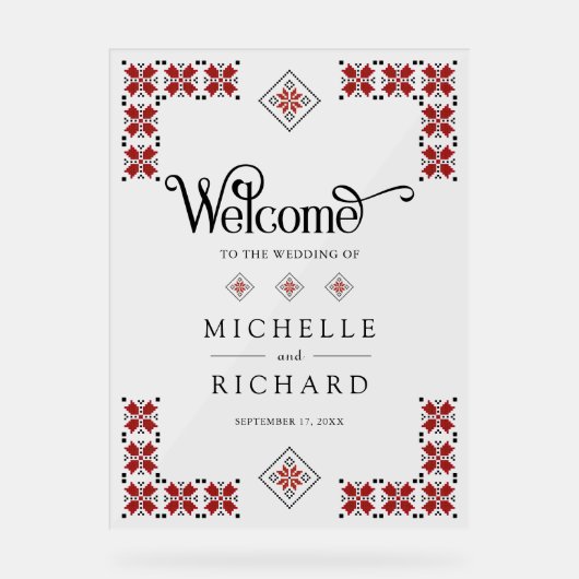 Red Black Ukrainian Wedding Welcome アクリルサイン (正面)
