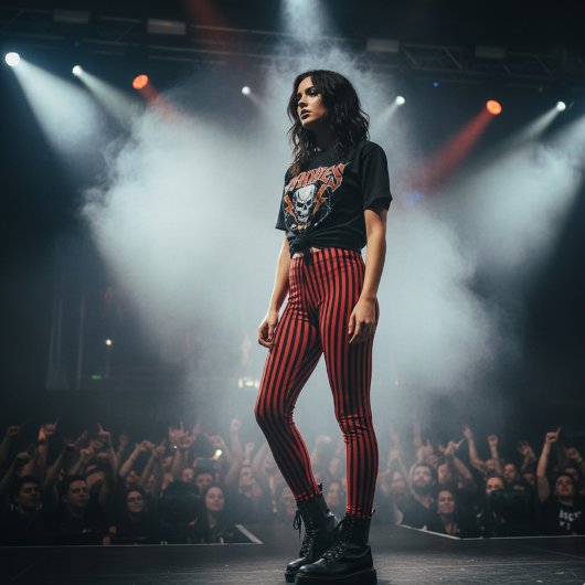 Red & Black Vertical Striped レギンス