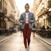 Red & Black Vertical Striped レギンス