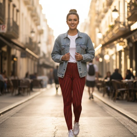 Red & Black Vertical Striped レギンス