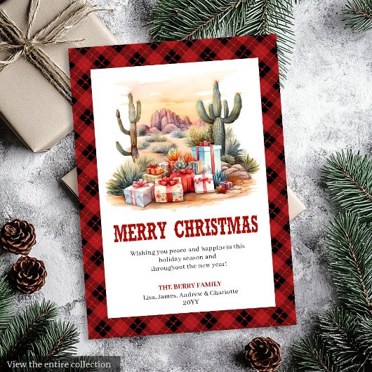 Red Black Western Check Holiday Greeting Card シーズンカード