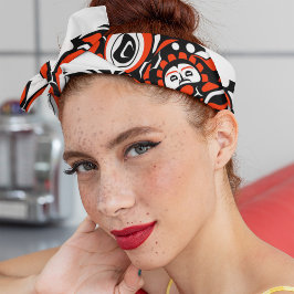 Red Black White Abstract Haida Face Native Art タイヘッドバンド