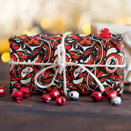Red Black White Abstract Haida Face Native Art ラッピングペーパー