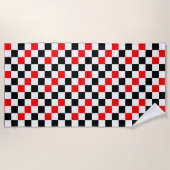 Red Black White Checkered Pattern Design ビーチタオル (正面)