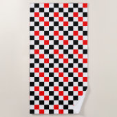 Red Black White Checkered Pattern Design  ビーチタオル (正面)
