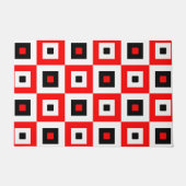 Red Black White Checkered Squares Pattern Design ドアマット (正面)