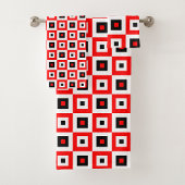 Red Black White Checkered Squares Pattern Design バスタオルセット