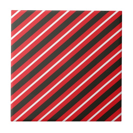 Red Black White Diagonal Lines Geometric Stripes タイル (正面)