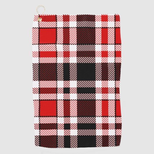 Red Black White Flannel Tartan Pattern Design  ゴルフタオル (正面)