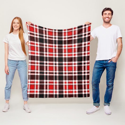 Red Black White Flannel Tartan Pattern Design  フリースブランケット