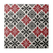 Red Black White Geometric Folk Ceramic Tile Boho タイル (正面)