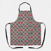 Red Black White Geometric Folk Pattern エプロン (正面)