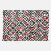 Red Black White Geometric Folk Pattern キッチンタオル (横)