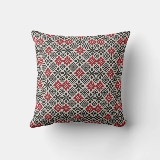 Red Black White Geometric Folk Pattern クッション (裏面)