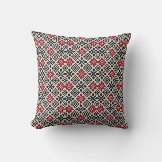 Red Black White Geometric Folk Pattern クッション (正面)