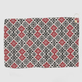 Red Black White Geometric Folk Pattern ゴルフタオル (横)