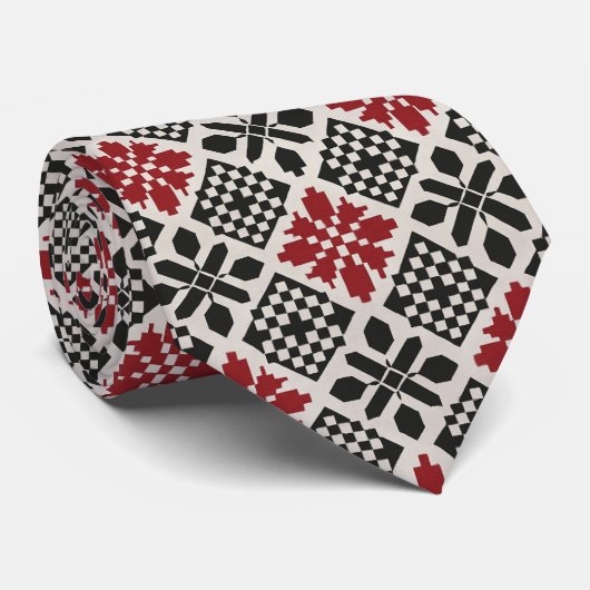 Red Black White Geometric Folk Pattern ネクタイ (ロール)