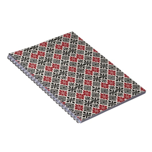 Red Black White Geometric Folk Pattern ノートブック (右側)