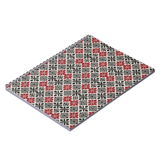 Red Black White Geometric Folk Pattern ノートブック (左側)