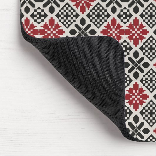 Red Black White Geometric Folk Pattern マウスパッド (コーナー)