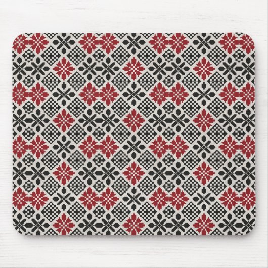 Red Black White Geometric Folk Pattern マウスパッド (正面)