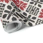 Red Black White Geometric Folk Pattern ラッピングペーパー (ロールコーナー)