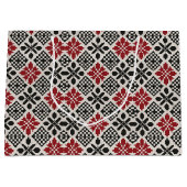Red Black White Geometric Folk Pattern ラージペーパーバッグ (正面)