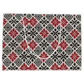 Red Black White Geometric Folk Pattern ラージペーパーバッグ (裏面)