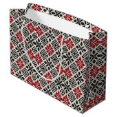 Red Black White Geometric Folk Pattern ラージペーパーバッグ (裏面アングル)