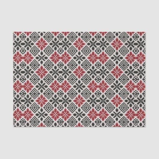 Red Black White Geometric Folk Pattern 薄葉紙 (正面)