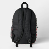 Red Black White Geometric Folk Pattern Backpack  プリントバックパック (裏面)