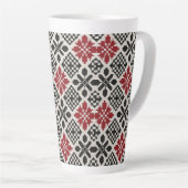 Red Black White Geometric Folk Pattern Coffee Mug  カフェラテマグ (右アングル)