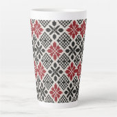 Red Black White Geometric Folk Pattern Coffee Mug  カフェラテマグ (正面)