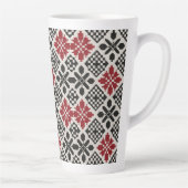 Red Black White Geometric Folk Pattern Coffee Mug  カフェラテマグ (右)