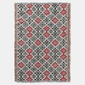 Red Black White Geometric Folk Pattern Ethnic  スローブランケット (正面縦)