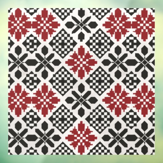 Red Black White Geometric Keffiyeh Folk Pattern ウィンドウサイン (シート3)