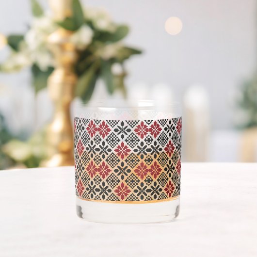 Red Black White Geometric Keffiyeh Folk Pattern ウイスキーグラス (インサイチュ (ウェディング))