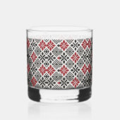 Red Black White Geometric Keffiyeh Folk Pattern ウイスキーグラス (右)