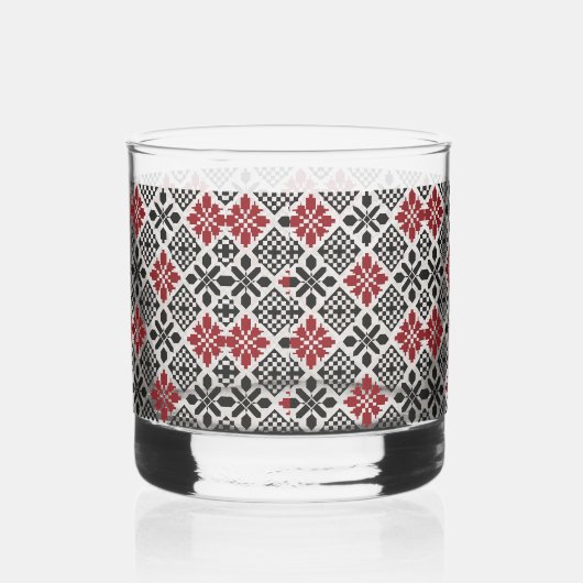 Red Black White Geometric Keffiyeh Folk Pattern ウイスキーグラス (右)