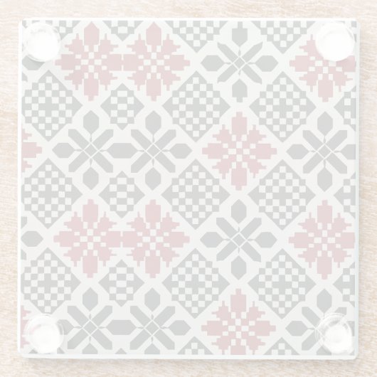 Red Black White Geometric Keffiyeh Folk Pattern ガラスコースター (裏面)