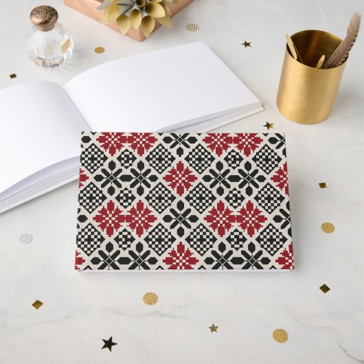 Red Black White Geometric Keffiyeh Folk Pattern ゲストブック (正面見開き)