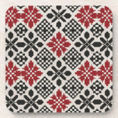 Red Black White Geometric Keffiyeh Folk Pattern コースター (正面)